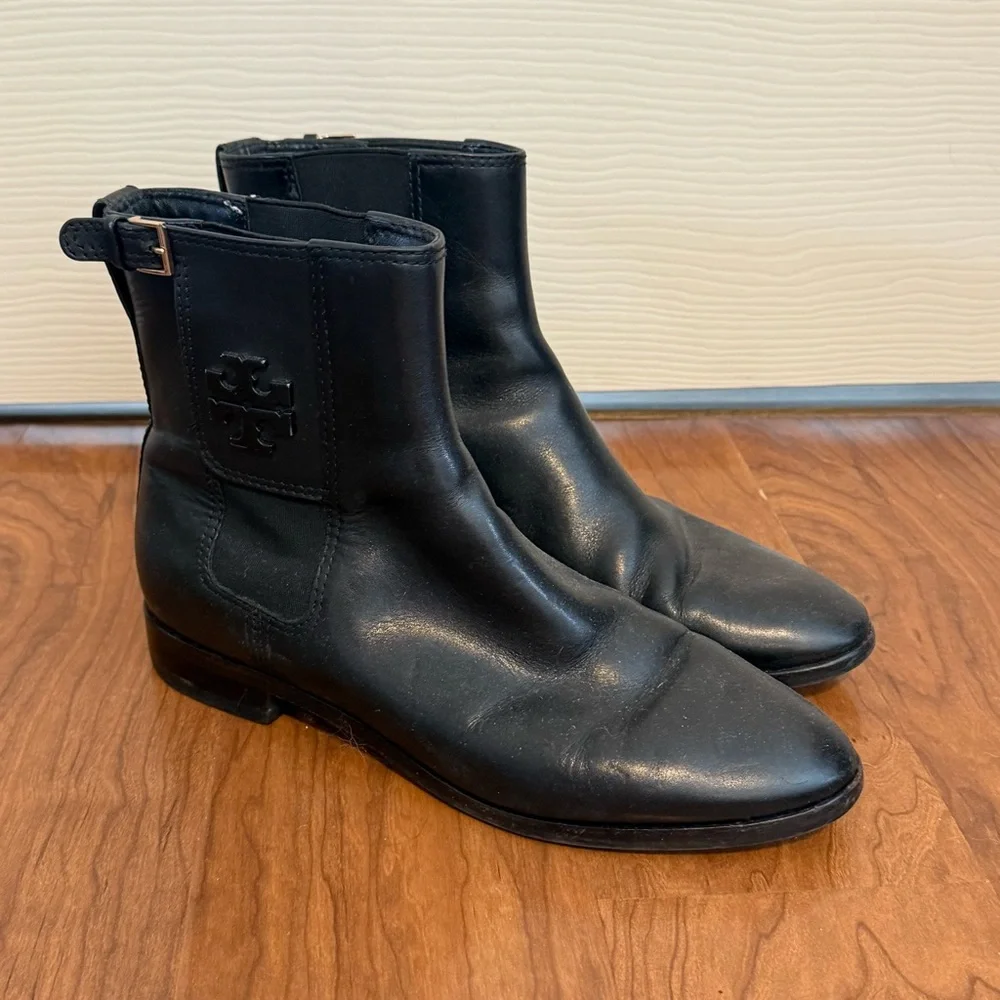 Tory Burch Wyatt Mid-Calf Leather Booties Black‎ size 10